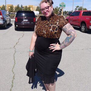 Retro Pinup Rockabilly Midi Dress leopard and Black, Stretch Plus Size